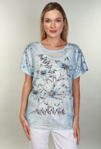 U at Home Beaded Floral Top Blue