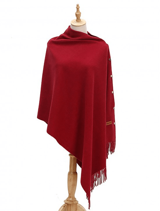 U at Home Cashmere Feeling Scarf with Openable Buttons Burgundy