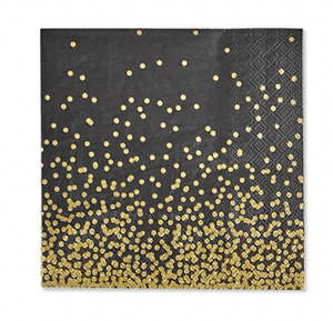 U at Home Confetti Cocktail Napkin 20Pk Black/Gold