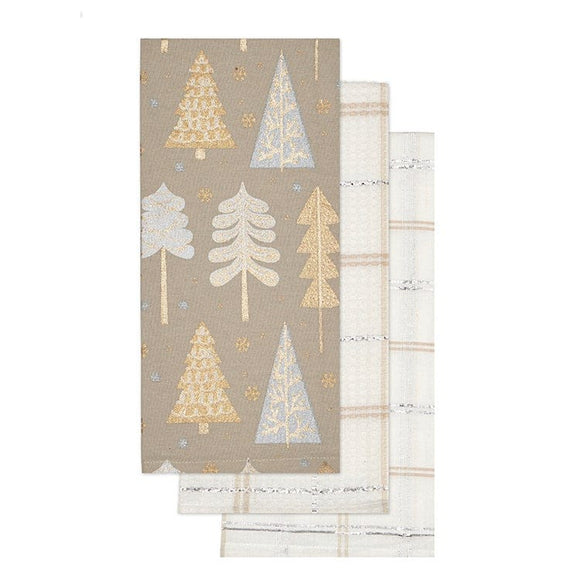U at Home Festive Trees Tea Towel Set of 3 Metallic
