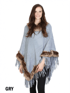 U at Home Grey Poncho with Faux Fur