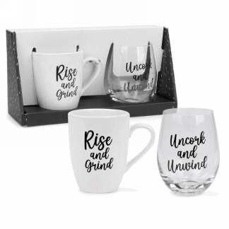 U at Home Mug & Wine Glass Set- Rise & Uncork