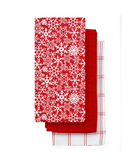 U at Home Snowflake Kitchen Towel Set of 3 Red