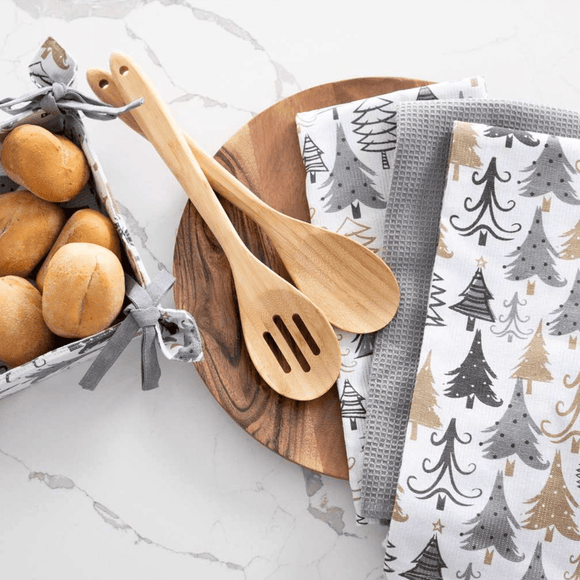 U at Home Tea Towel/Basket 4Pc- Holiday Trees