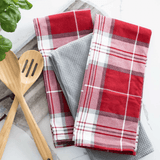 U at Home Tea Towel/Basket 4Pc- Red Plaid