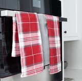 U at Home Tea Towel/Basket 4Pc- Red Plaid