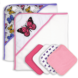 U at Home 2 Pack Microfiber Hooded Towel with 4 Washcloth- Butterfly