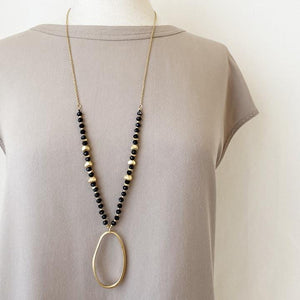 U at Home Black & Gold Glass Bead w/irregular Oval Pendent