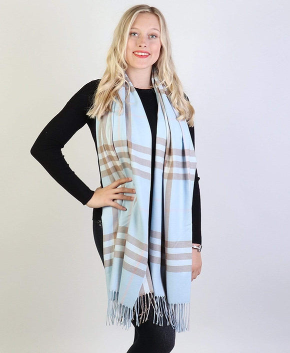 U at Home Plaid Patterned Scarf W/ Tassels- Blue