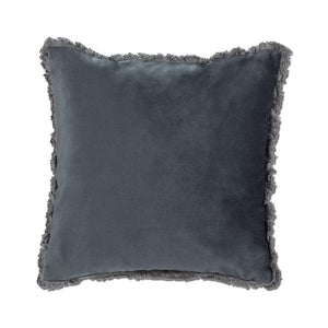U at Home Velvet Pillow with Fringe-Dark Grey