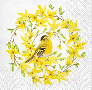U at Home Yellow Floral Bird- Lunch Napkins